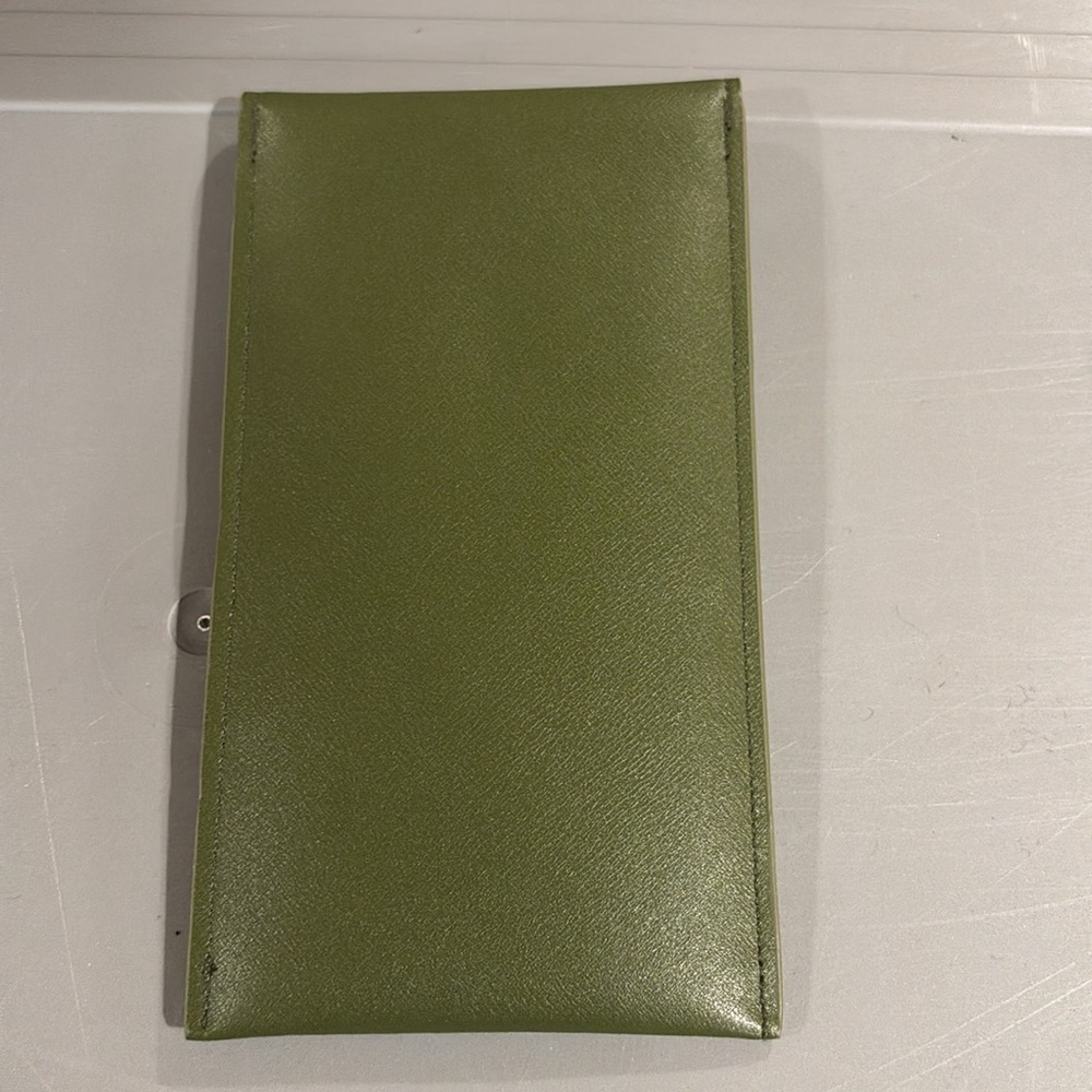 Longchamp Olive Green Leather Sunglasses Case with Gold Accent Snap Closure New - Picture 5 of 5